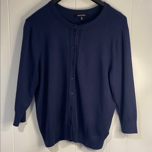 Ellen Tracy Cardigan 3/4 Sleeve Coastal Pearlized Button-Up Indigo Navy Size XL - Picture 1 of 9
